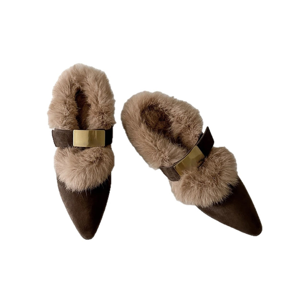 Sarah Express Retro Slingback Furry Pointed Toe Flats