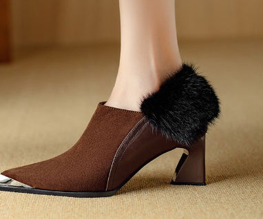 Retro Pointed-Toe Chunky Heel Suede Boots – heel profile alternate view 3