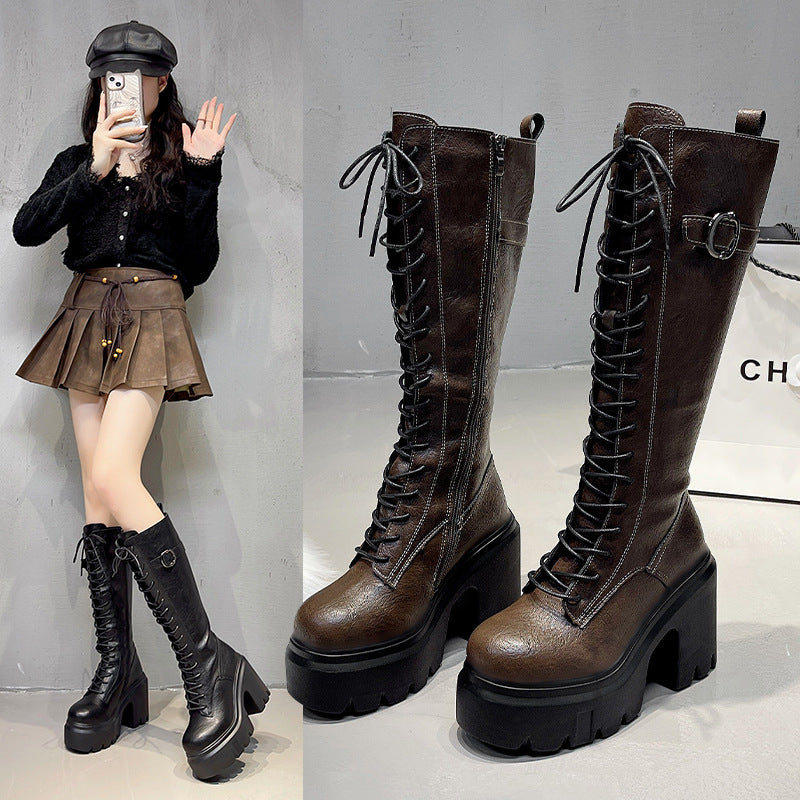 Sarah Express Chunky Heel Lace-Up Over-the-Knee Boots