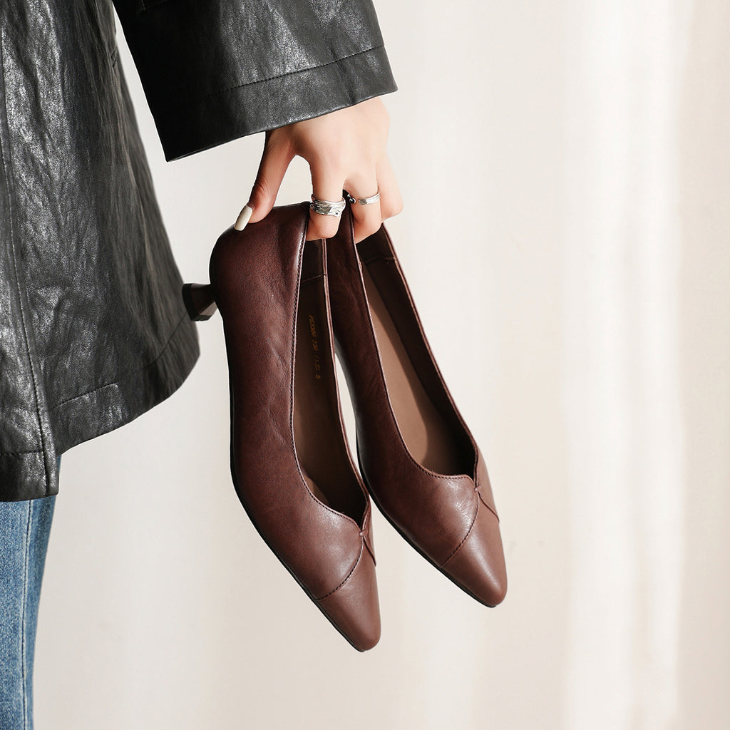 Sarah Express Washed Cowhide Kitten Heel Pumps