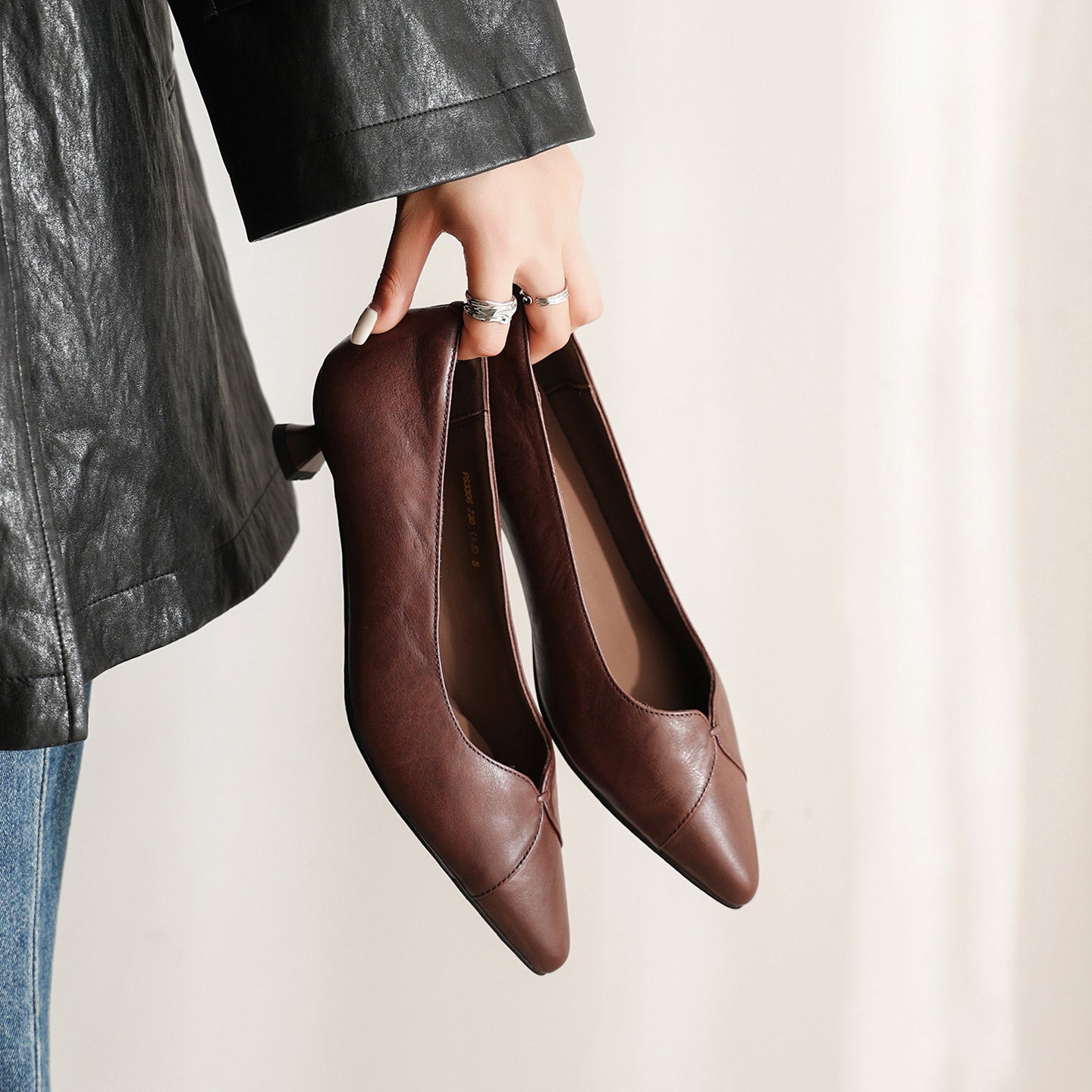 Sarah Express Washed Cowhide Kitten Heel Pumps