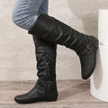 Sarah Express Women's Retro Belt-Buckle Chunky Heel Boots Black