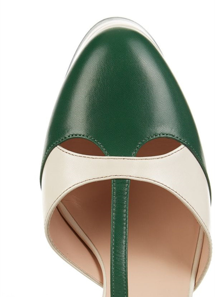 Sarah Express Women's Chunky Platform T-Strap Heels