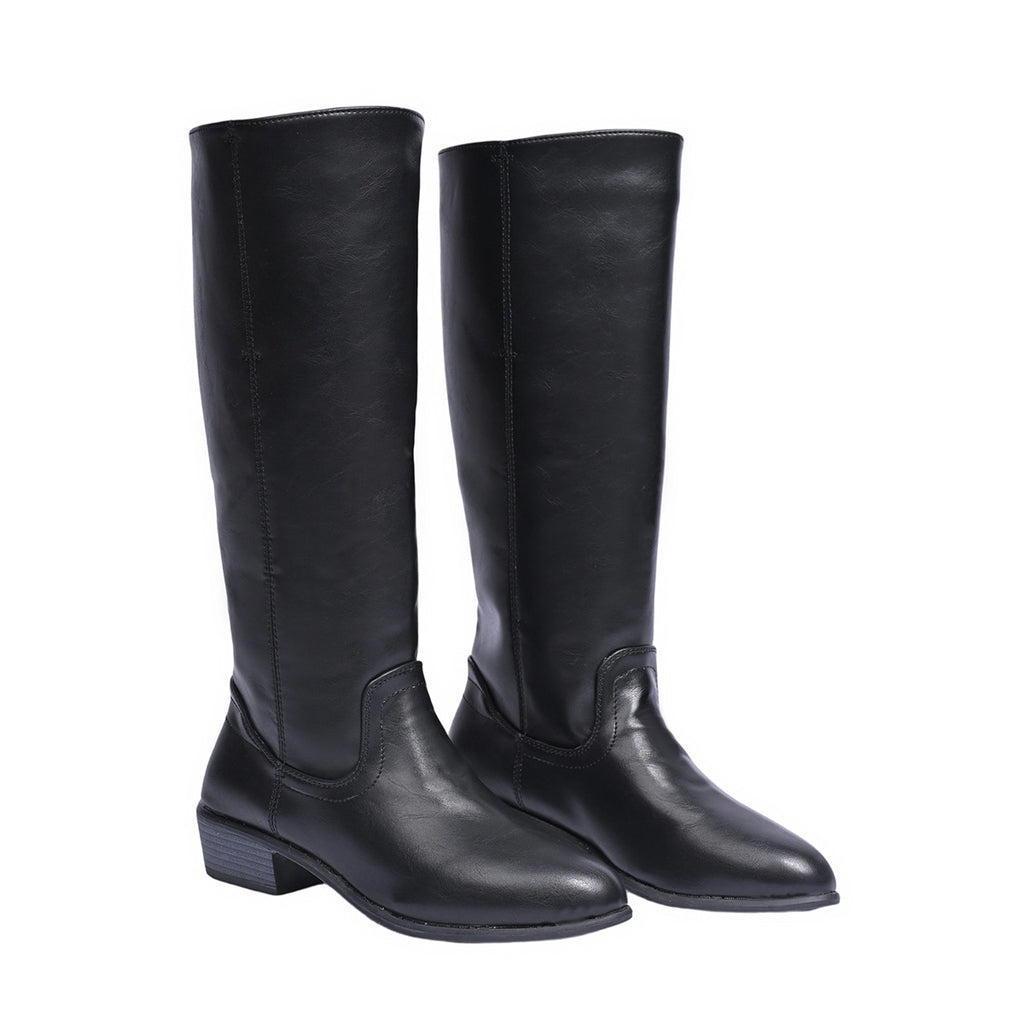 Sarah Express British Style Knee High Chunky Boots Black