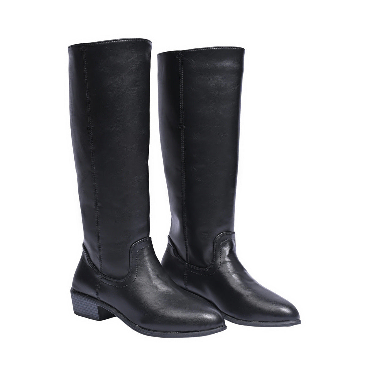Sarah Express British Style Knee High Chunky Boots Black