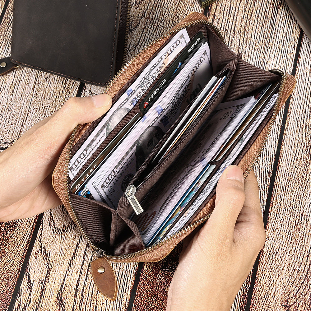 Sarah Express Long Leather Wallet With Zipper Closure