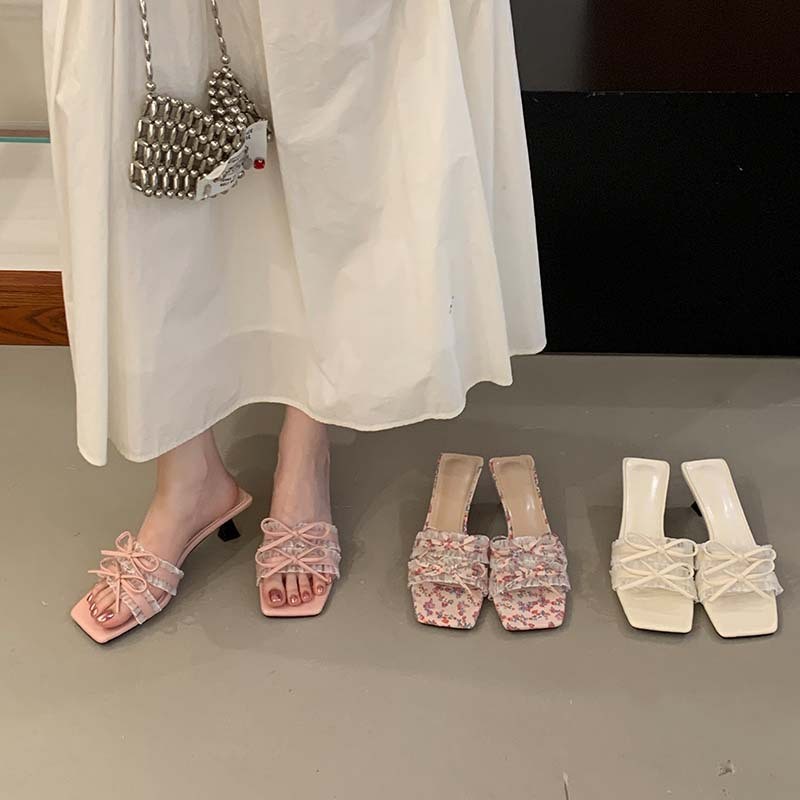 Sarah Express Double Bow Stiletto Slide Sandals