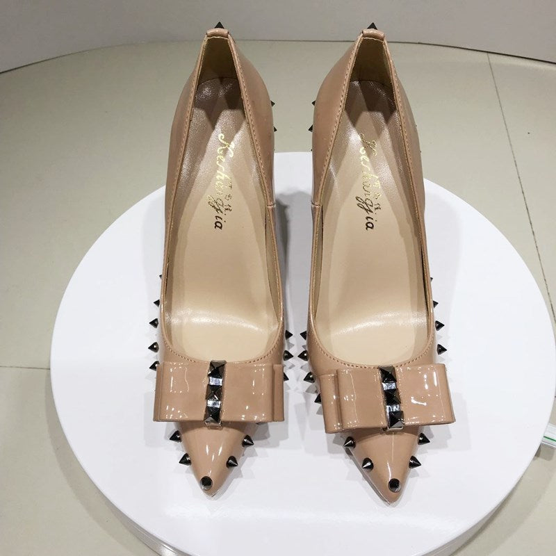 Patent Leather Rivet Bow Stiletto Heels – heel profile alternate view 4