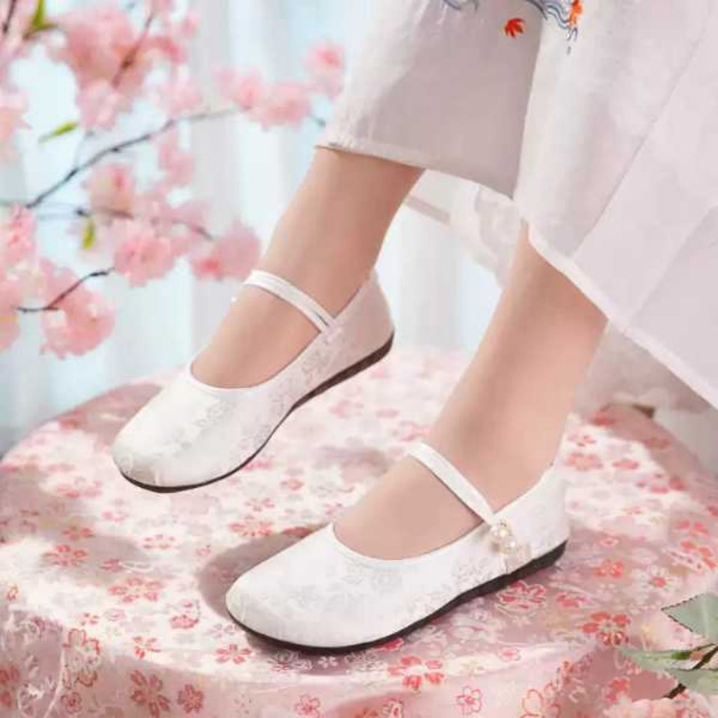 Sarah Express Jacquard Satin Mary Jane Flats
