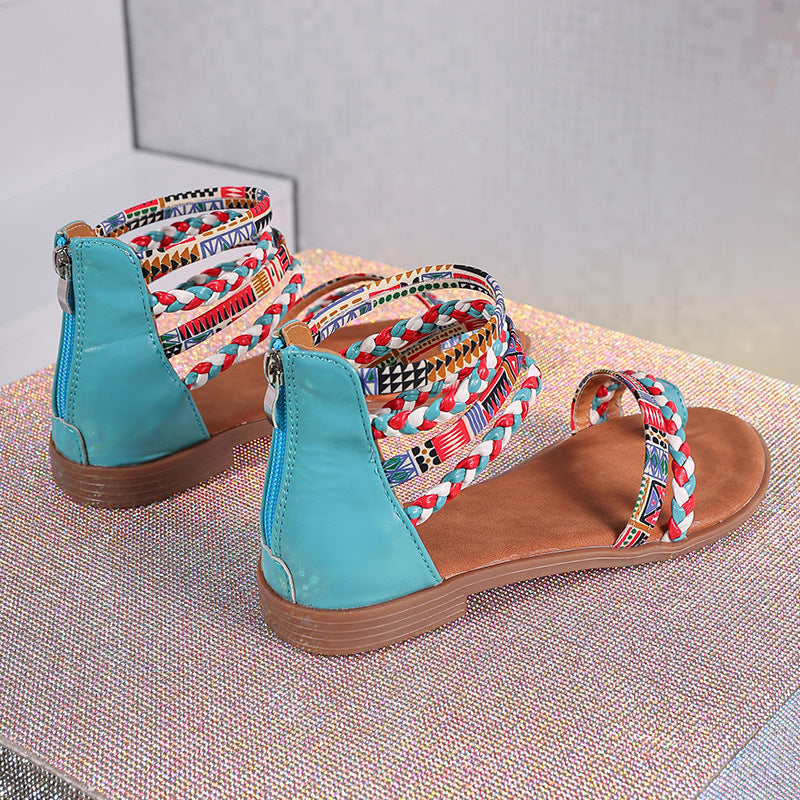 Sarah Express Ethnic Style Woven Strap Flat Sandals