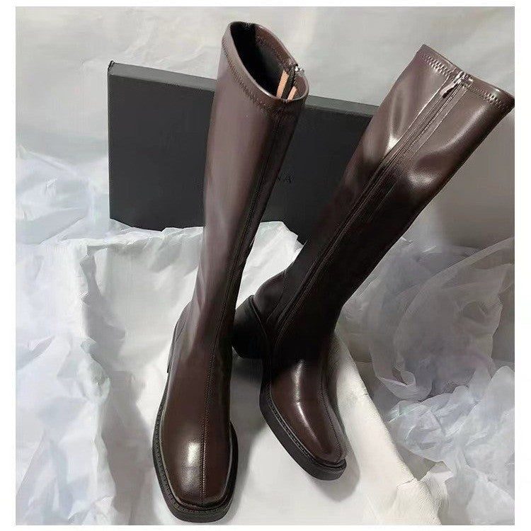 Sarah Express Square Toe Over-the-Knee Chunky Heel Boots