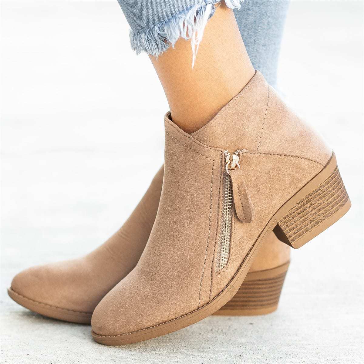 Sarah Express Women's Side Zipper Pointed Ankle Boots
