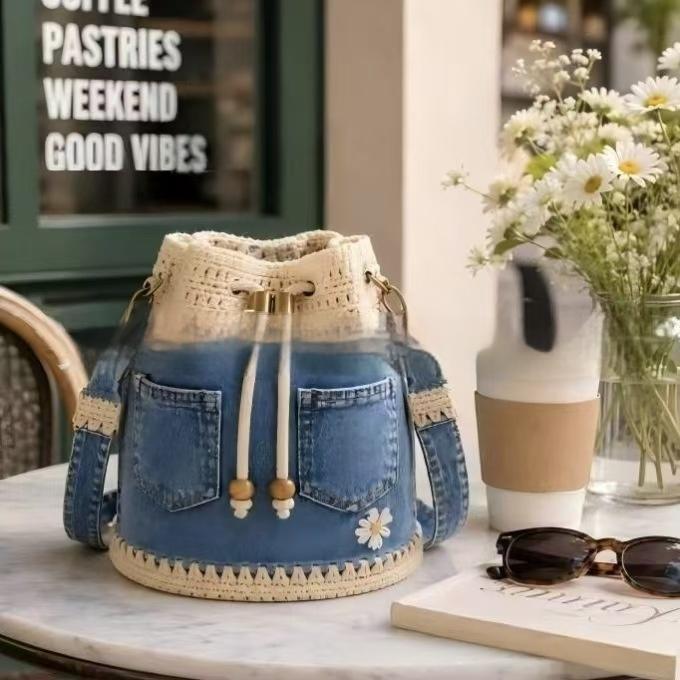 Womens Versatile Retro Denim Patchwork Crochet Bag – product detail alternate view 6
