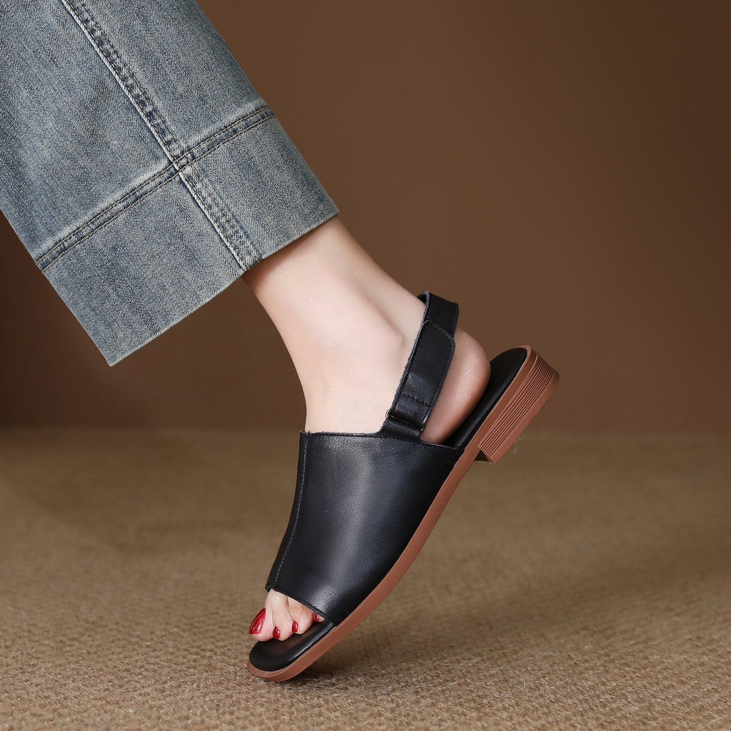 Sarah Express First-Layer Cowhide Peep-Toe Slingback Sandals