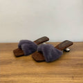 Sarah Express Chic French-Style Fluffy Square Toe Slippers Purple