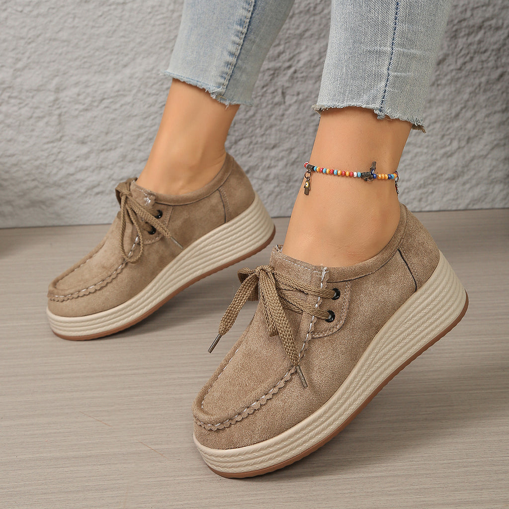 Sarah Express Lace-Up Chunky Sole Suede Pumps Khaki