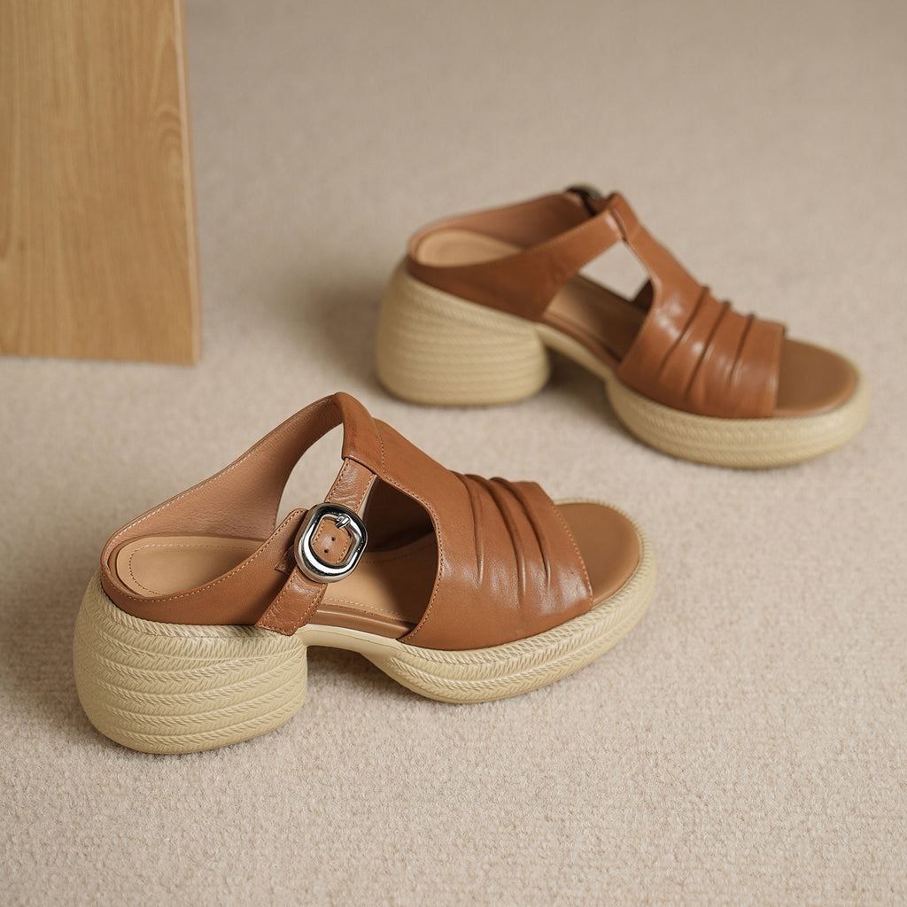 Sarah Express Ruched T-Strap Platform Mule Sandals