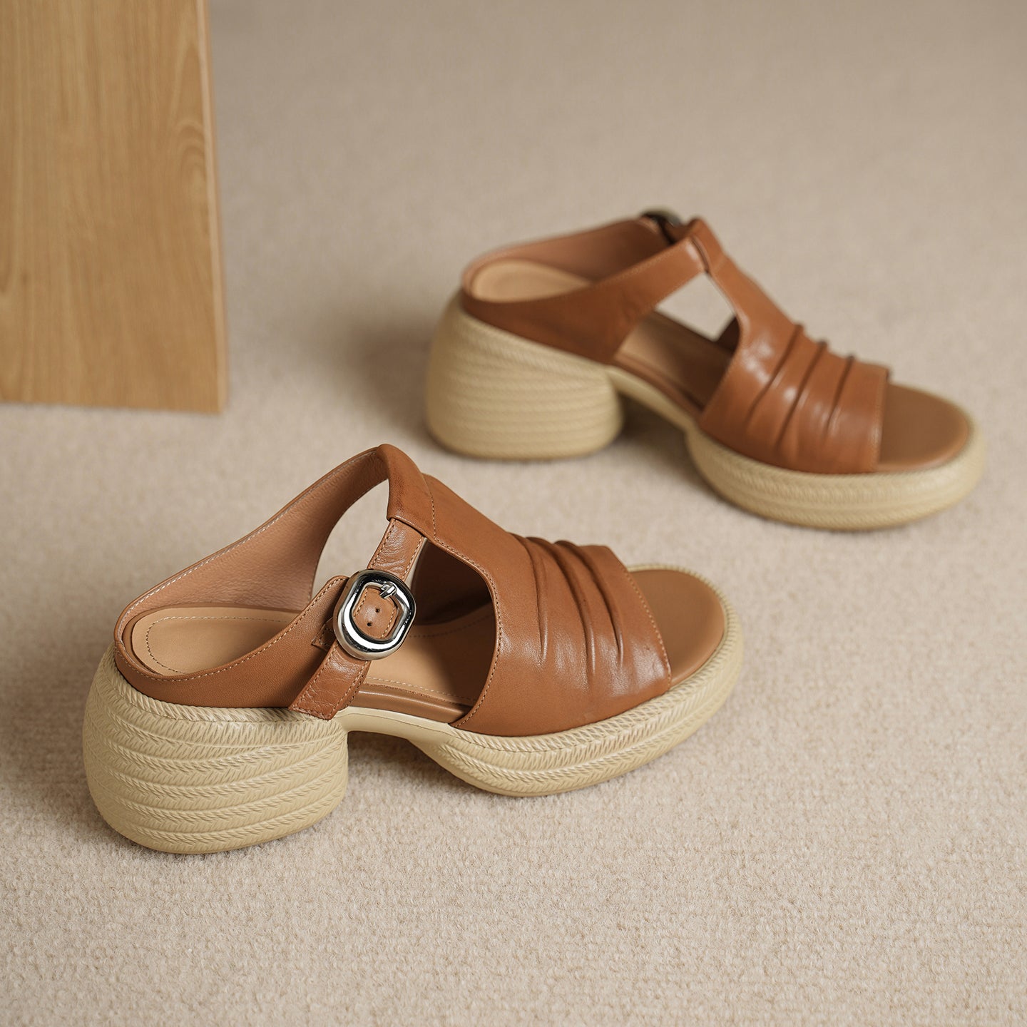 Sarah Express Ruched T-Strap Platform Mule Sandals