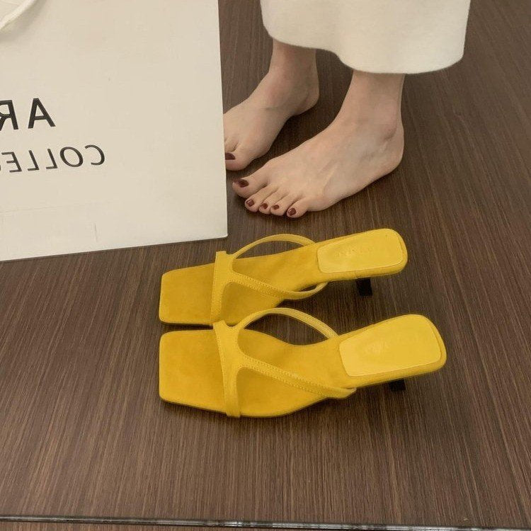 Sarah Express French Style Square Toe Kitten Sandals