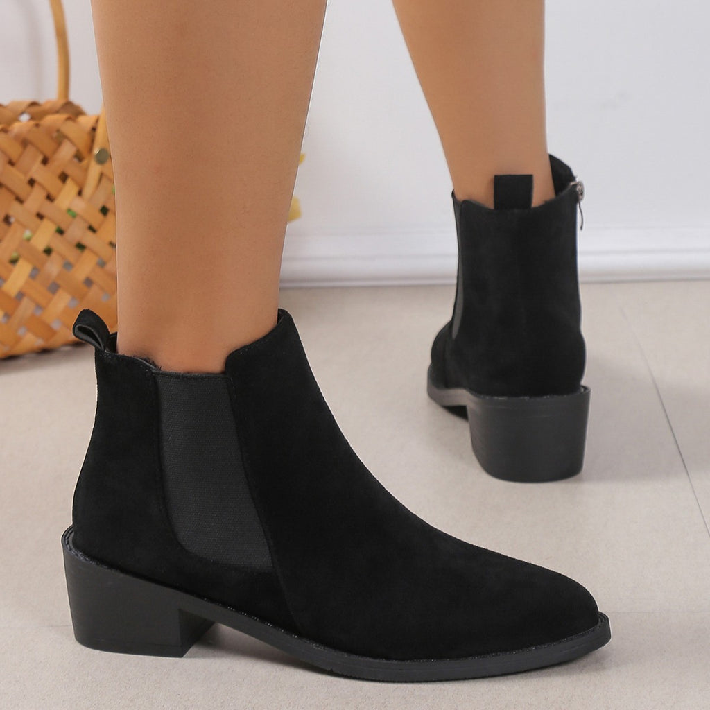 Sarah Express Women's Suede Pointed Toe Ankle Boots Black
