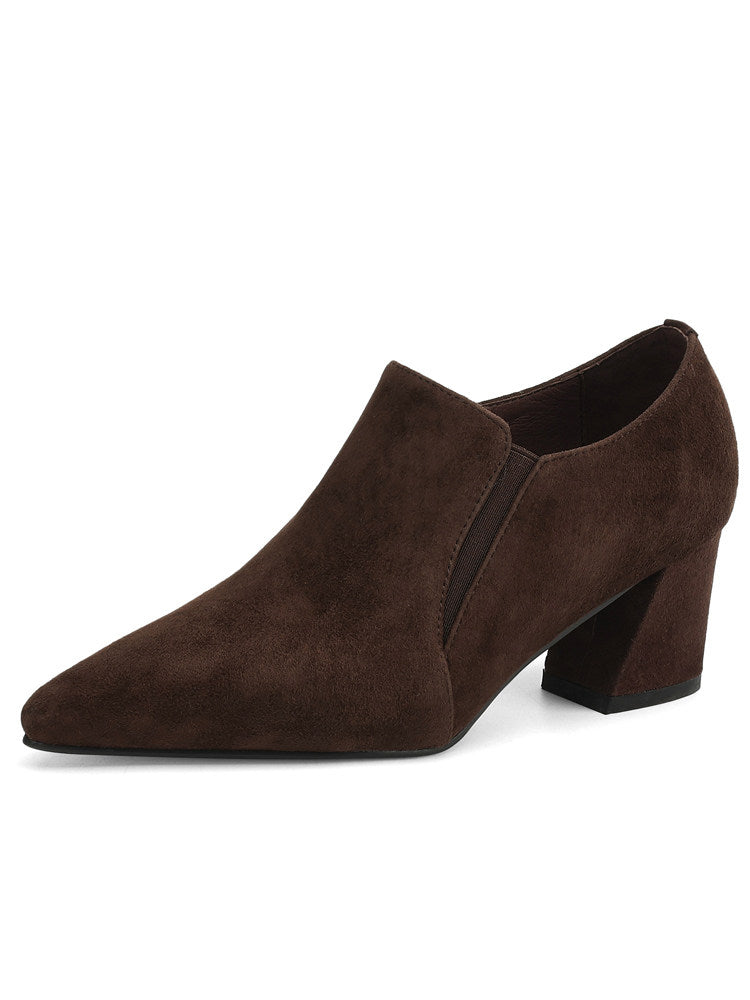 Sarah Express Suede Texture Pointed Toe Low Heel Shoes