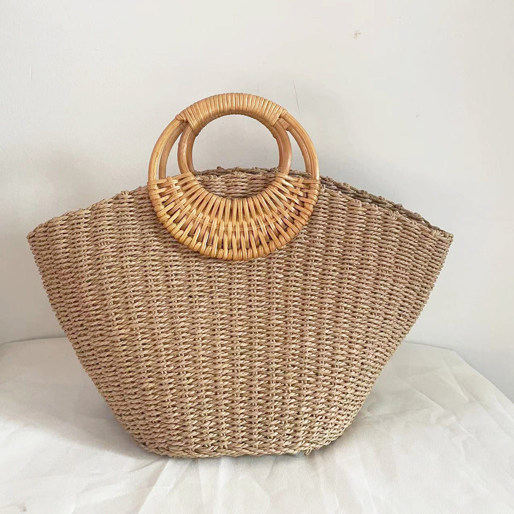 Sarah Express Woven Straw Beach Satchel Bag Camel
