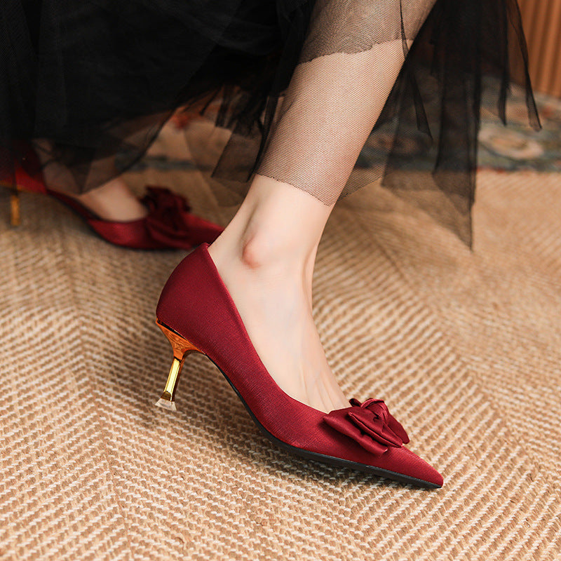 Sarah Express Bow Accent Pointed Toe Kitten Heels