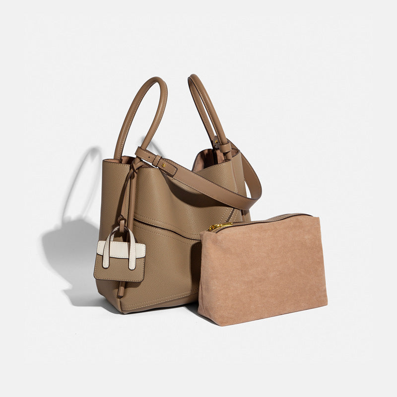 Sarah Express Structured Leather Bucket Tote Crossbody Bag