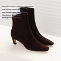 Sarah Express Genuine Leather Wool-Lined Stiletto Snow Boots Coffee Color