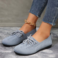 Sarah Express Women's Breathable Mesh Lace-Up Flats Light Grey