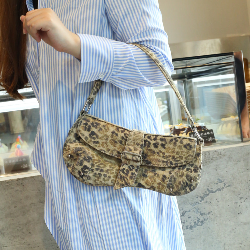 Sarah Express Distressed Canvas Animal Print Underarm Bag