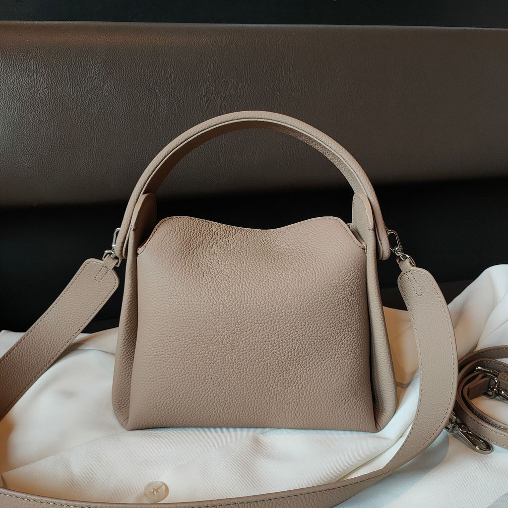 Sarah Express Genuine Leather Structured Box Shoulder Bag Elephant Gray