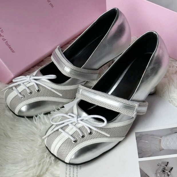 Sarah Express Silver Ballet Flats with Thick Sole
