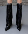 Sarah Express Pointed Toe High Heel Buckle Boots Black Matte