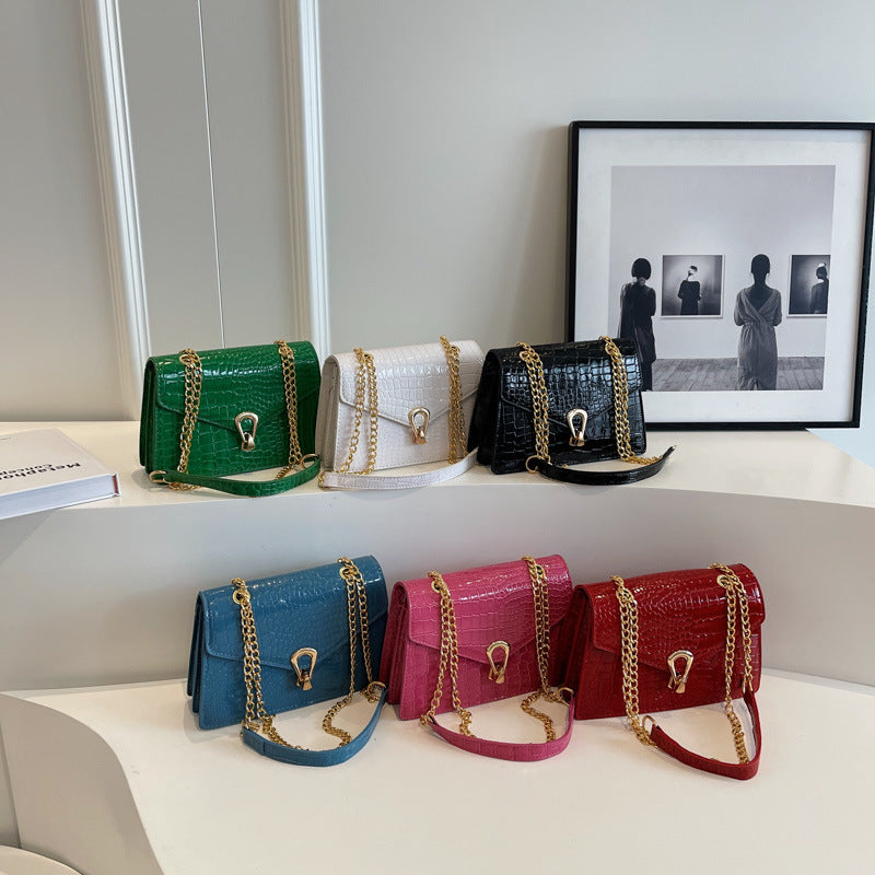 Sarah Express Crocodile-Print Chain Crossbody Bag