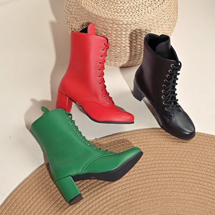 Sarah Express Women's Lace-Up Chunky Heel Boots