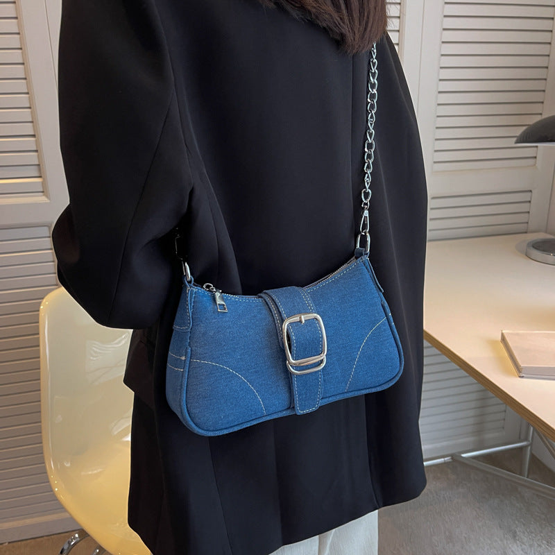 Sarah Express Denim Buckle Chain Shoulder Bag