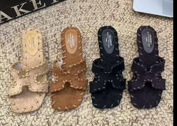 Sarah Express Suede One-Strap Wedge Slides
