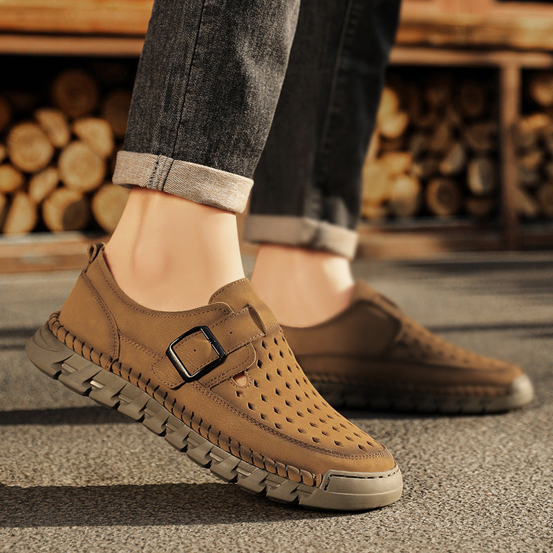 Sarah Express Men's Breathable Casual Buckle Leather Shoes