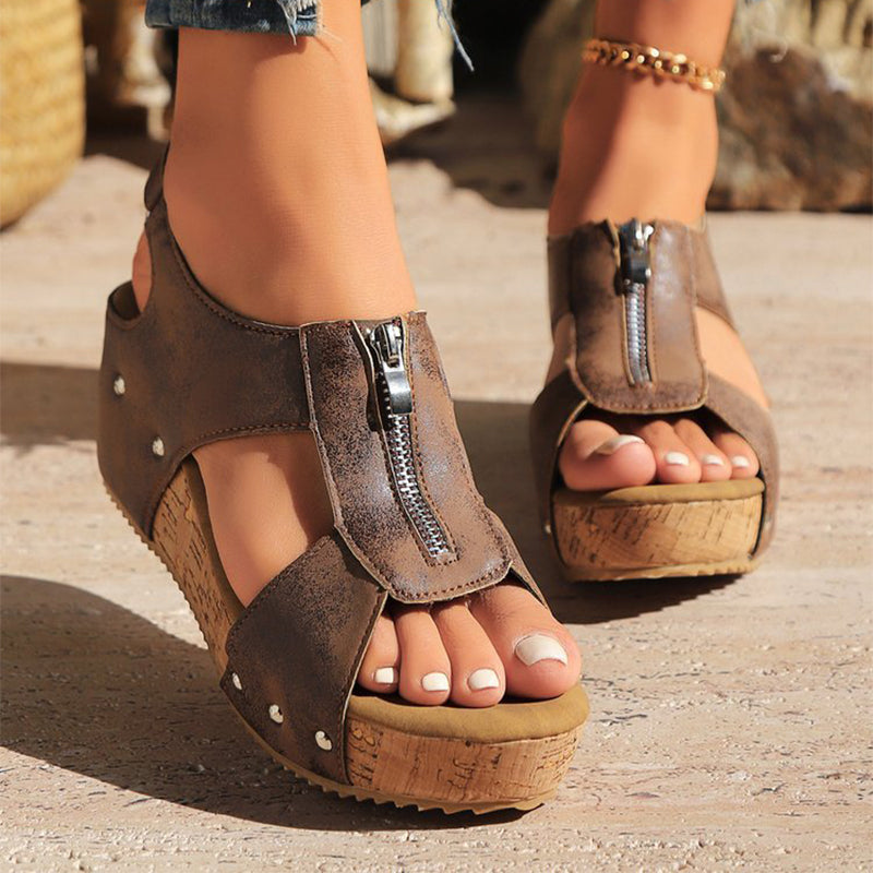 Sarah Express Lightweight Zipper Wedge Sandals