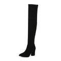 Sarah Express Suede Pointed Toe Chunky Heel Boots Black
