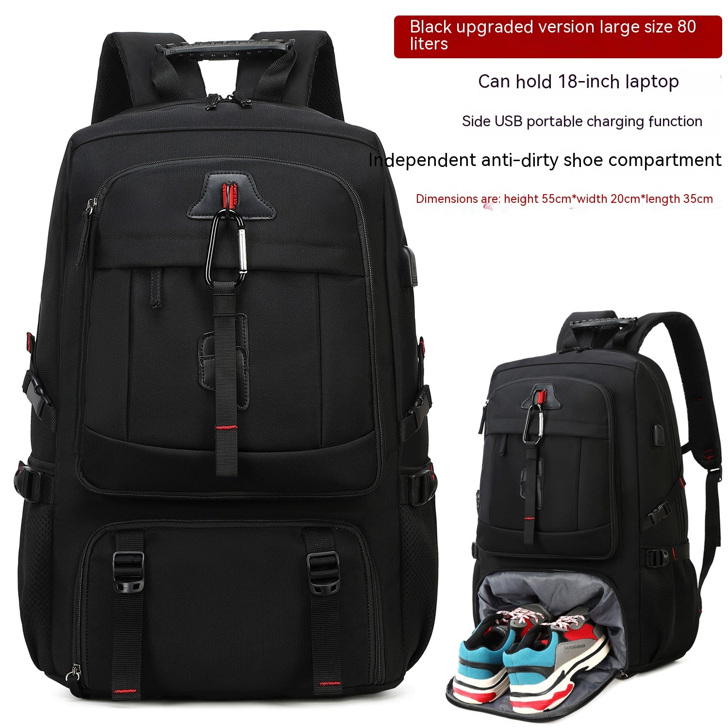 Sarah Express Large Capacity Business Travel Laptop Backpack Black 552035