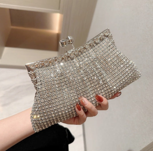 Sarah Express Rhinestone Embellished Dumpling Dinner Clutch Silver