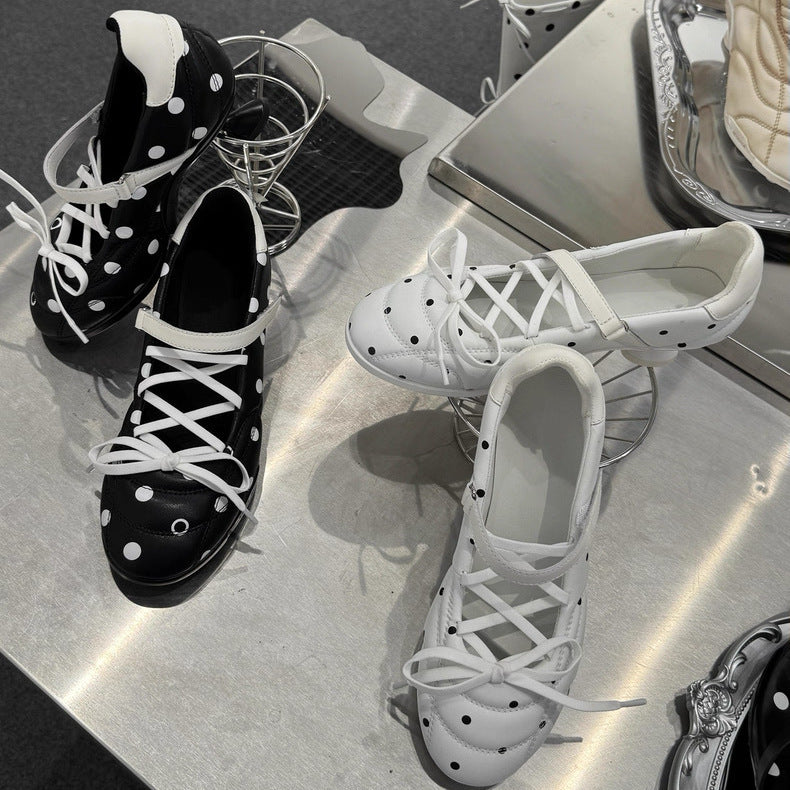 Sarah Express Polka-Dot Mary Jane Cross-Strap Heels