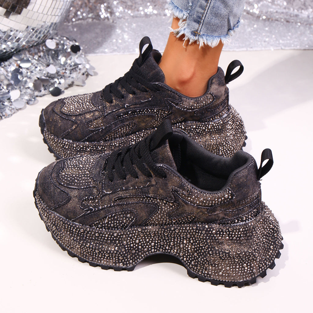 Sarah Express Women's Height-Increasing Platform Casual Sneakers Black