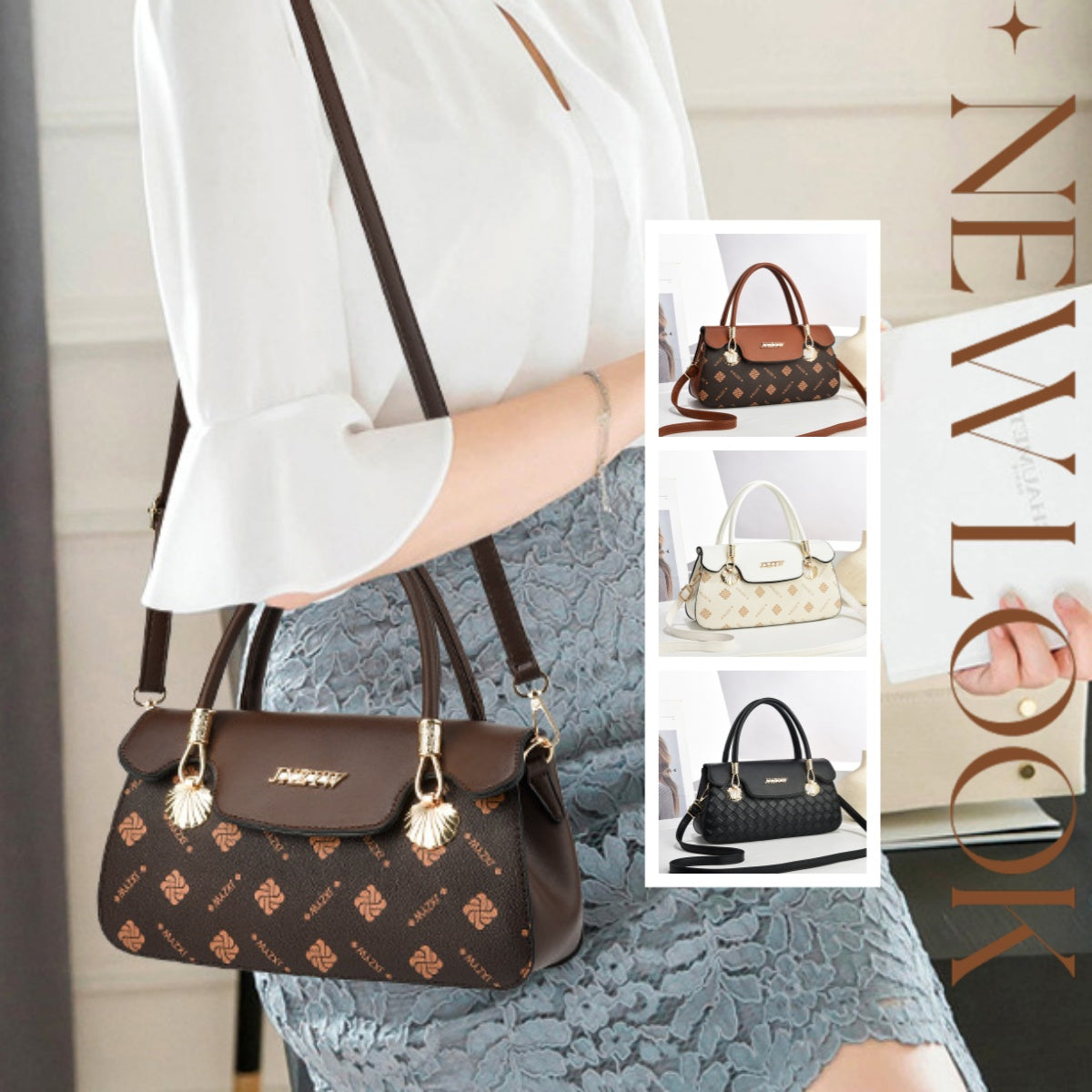 Sarah Express Vintage Letter Printed Structured Casual Handbag