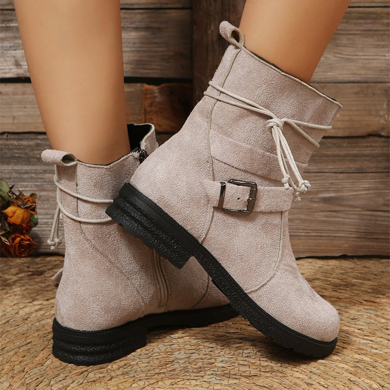 Sarah Express Retro Round Toe Buckle Ankle Boots