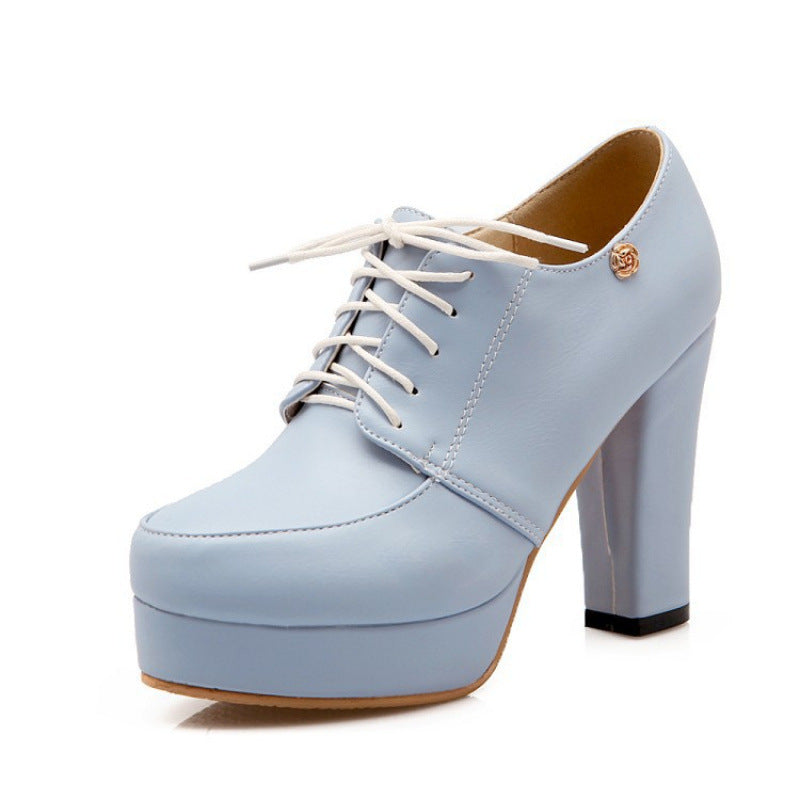 Sarah Express Women's Chunky Heel Lace-Up Platform Pumps Blue