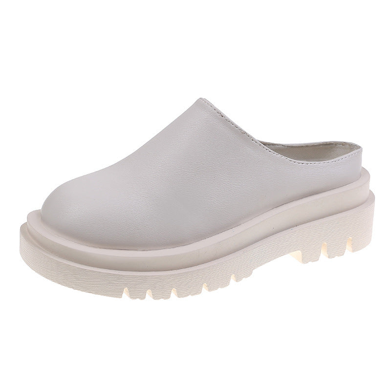 Sarah Express Chunky Soled Closed Toe Slip On Mules Beige