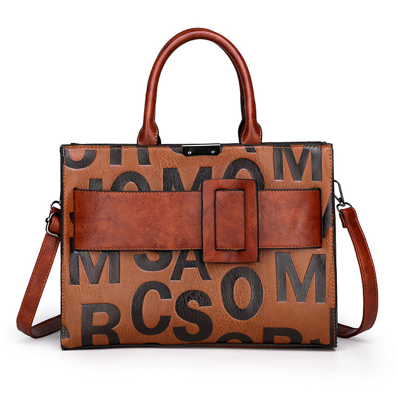 Sarah Express Embossed Letter Structured Crossbody Travel Bag Light Brown